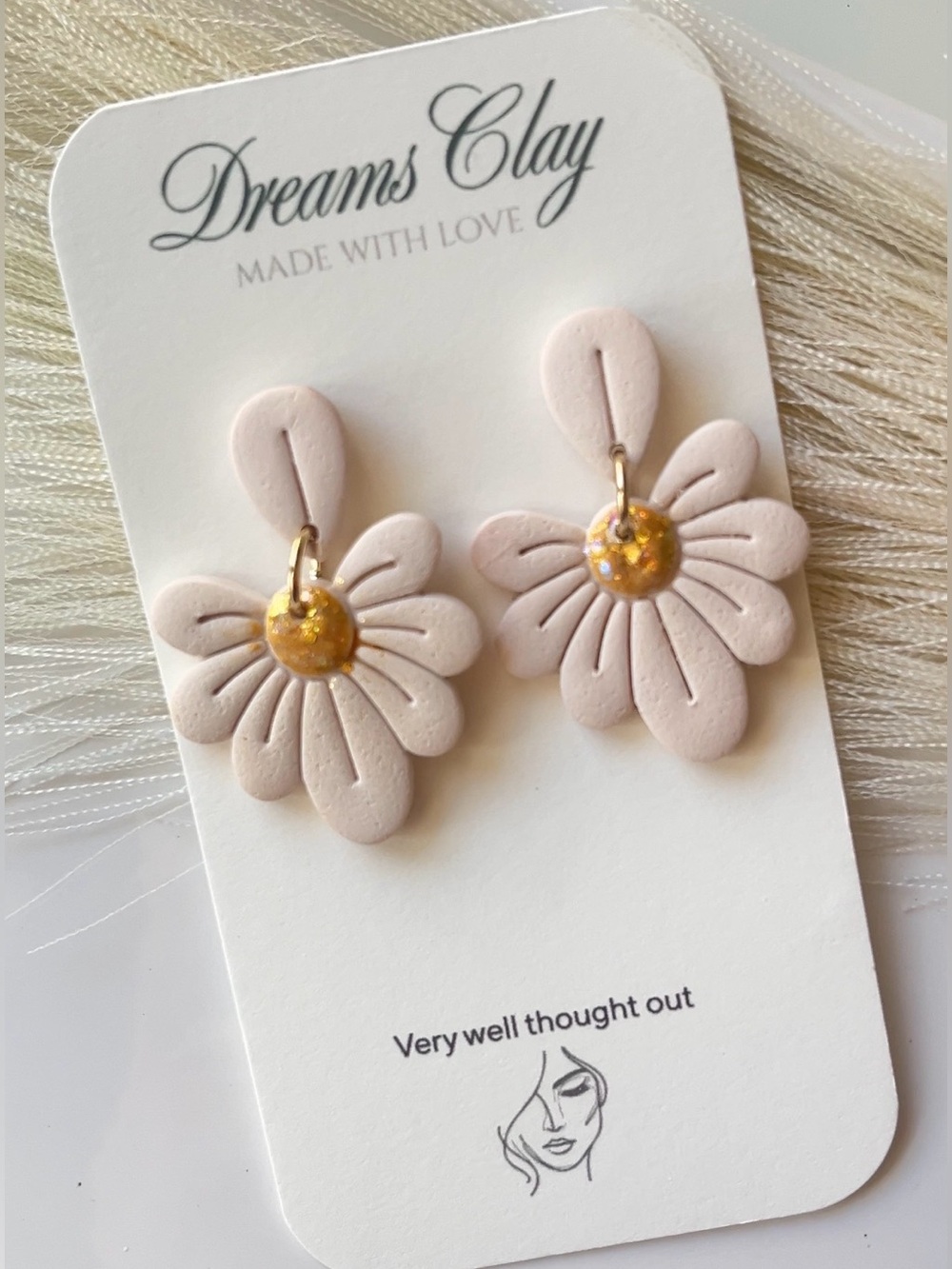 Dreams Clay Pink Daisy Drop Earrings with Gold Centers